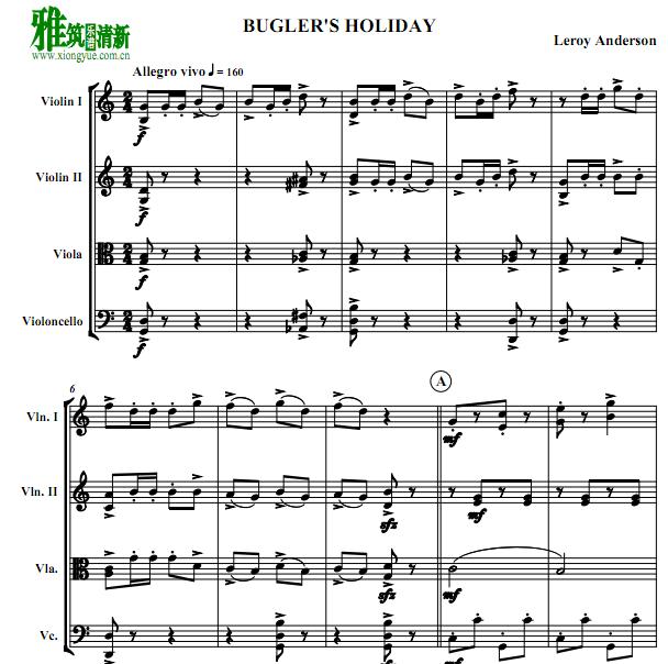  Bugler's Holiday 号手的假日 弦乐四重奏谱
