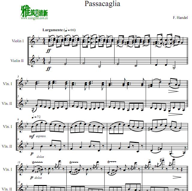 Johan Halvorsen - Passacaglia 帕萨卡利亚小提琴二重奏谱