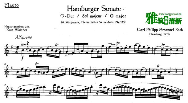 CPE Bach－ Hamburger Sonata 汉堡奏鸣曲长笛谱