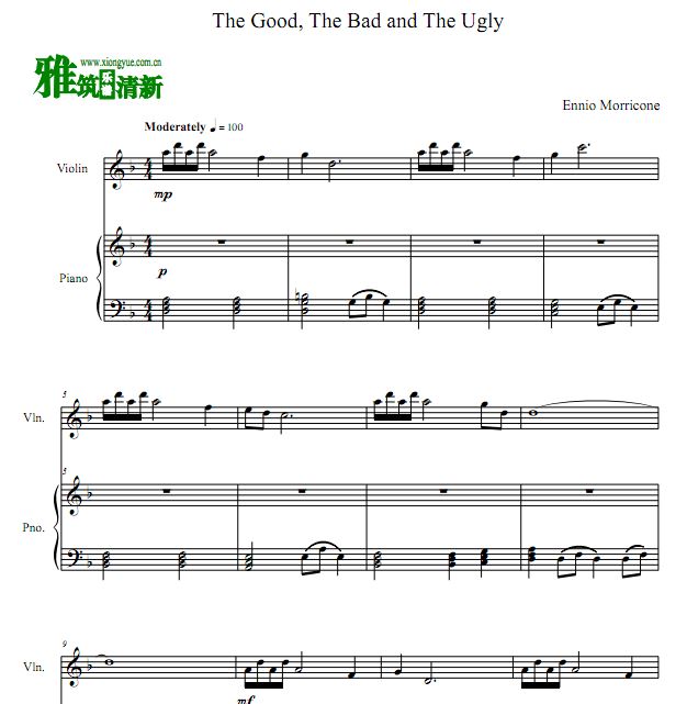 The Good, The Bad And The Ugly 黄金三镖客主题曲小提琴谱 钢琴伴奏谱
