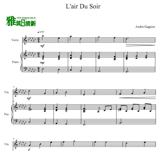 L'air Du Soir小提琴钢琴合奏谱