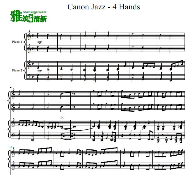 Canon Jazz 卡农爵士版四手联弹谱
