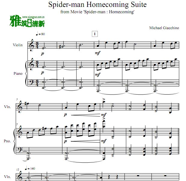 蜘蛛侠3 Spider-Man：Homecoming Suite小提琴钢琴伴奏谱
