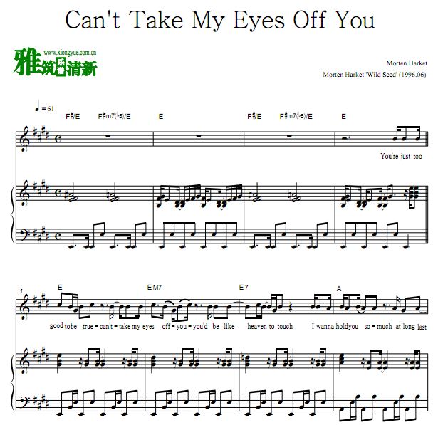 Morten Harket - Can't Take My Eyes Off You歌谱 正谱 钢琴谱