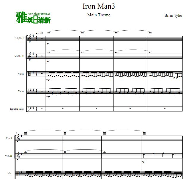Iron Man 3 Main Theme 钢铁侠3主题曲弦乐五重奏谱