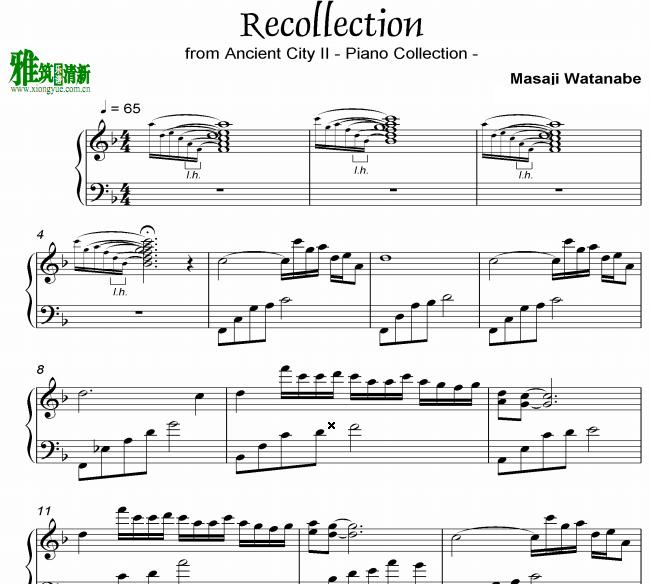 渡辺雅二 遥想 recollection钢琴谱