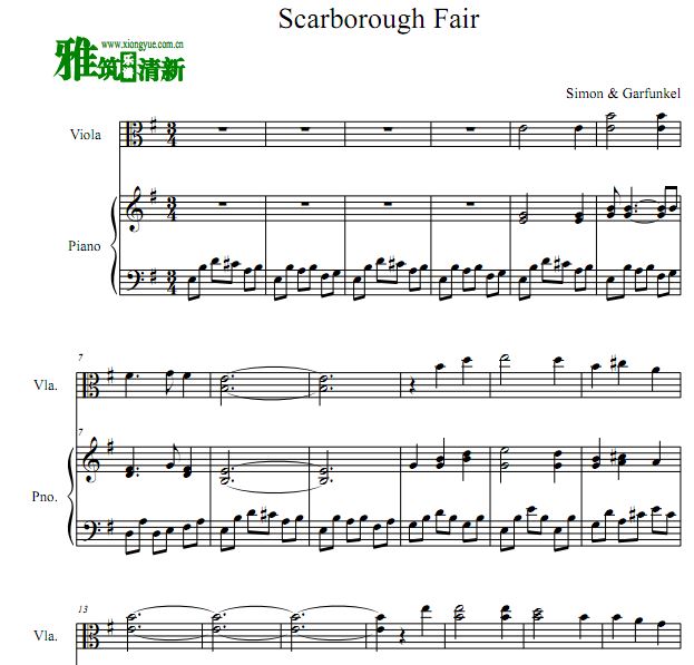 scarborough Fair 斯卡布罗集市中提琴钢琴伴奏谱
