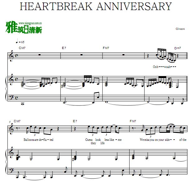 Giveon - HEARTBREAK ANNIVERSARY钢琴伴奏谱 歌谱 弹唱谱