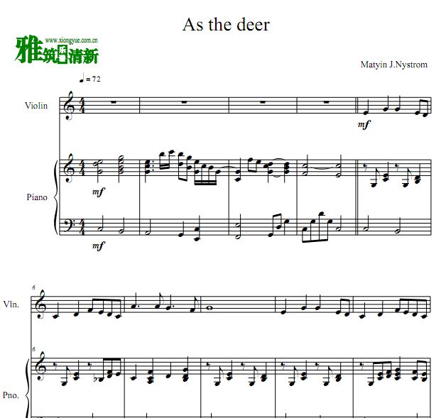 Matyin J.Nystrom - As The Deer小提琴钢琴合奏谱