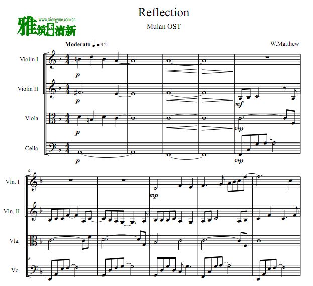 花木兰主题曲弦乐四重奏谱