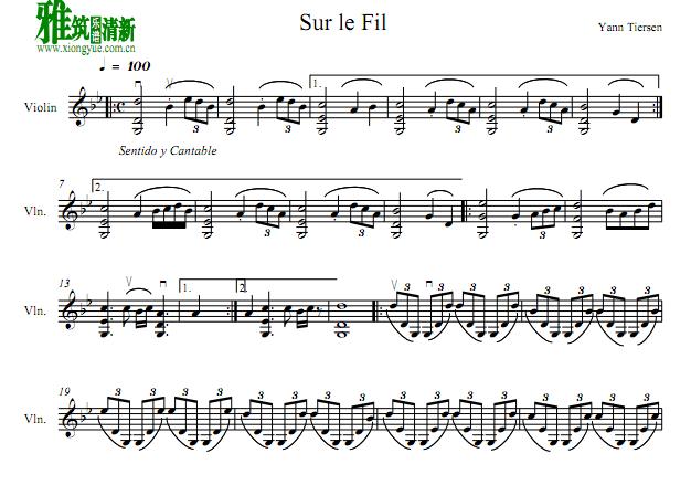 扬·提尔森yann tiersen - sur le fil小提琴谱