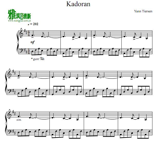 Yann Tiersen - Kadoran钢琴谱