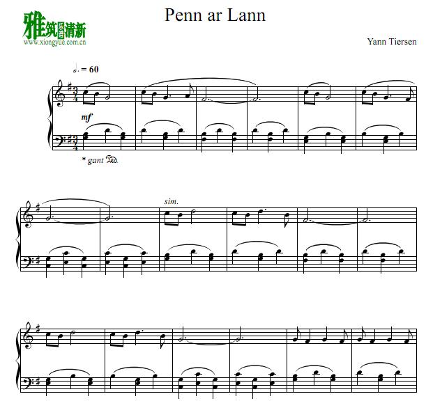 Yann Tiersen - Penn ar Lann钢琴谱