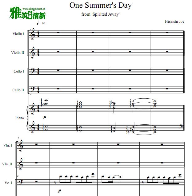 千与千寻 One Summer's Day钢琴五重奏谱
