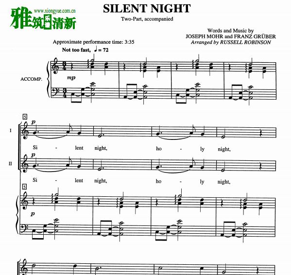 Silent Night二声部合唱钢琴伴奏谱