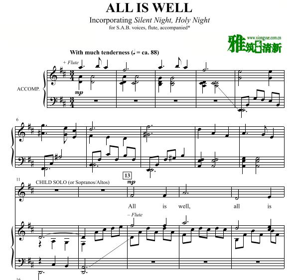 All Is Well SAB三声部合唱钢琴伴奏谱