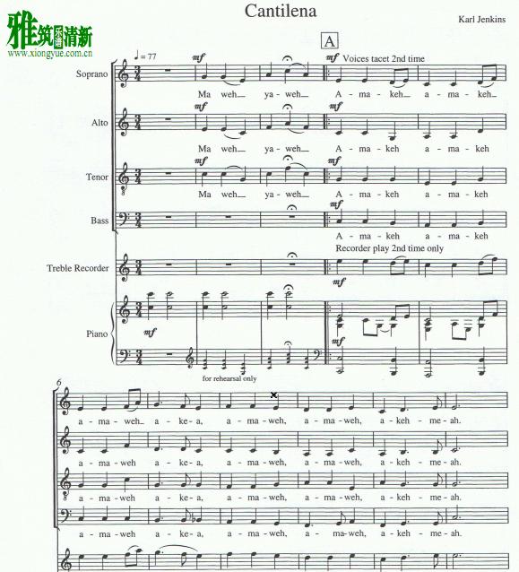 Karl Jenkins - Cantilena四声部合唱钢琴伴奏谱