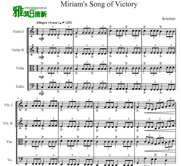 Miriam's Song of Victory二小提琴中提琴大提琴合奏谱