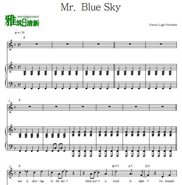 Electric Light Orchestra - Mr. Blue Sky钢琴弹唱伴奏歌谱