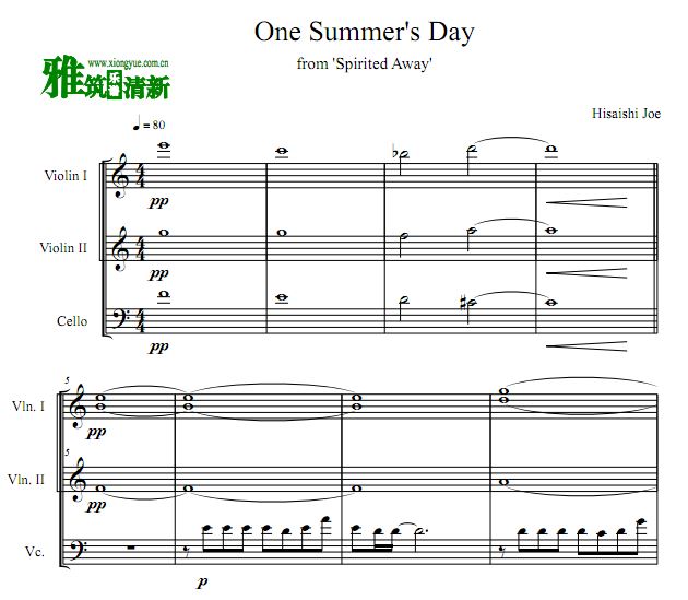 久石让 One Summer's Day 那个夏天小提琴大提琴三重奏谱