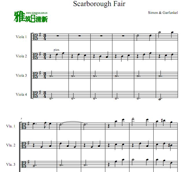 毕业生插曲 scarborough Fair中提琴四重奏谱