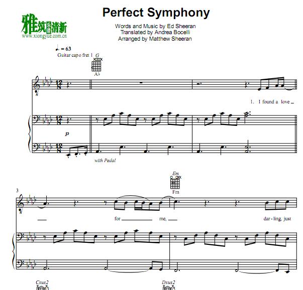 Ed Sheeran with Andrea Bocelli - perfect symphony 钢琴伴奏谱