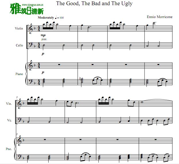 黄金三镖客主题曲小提琴大提琴钢琴合奏谱