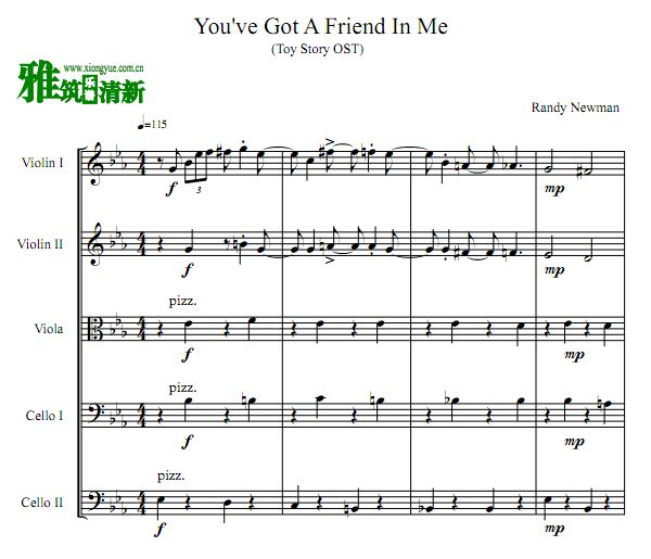 You've Got a Friend In Me 玩具总动员弦乐五重奏谱