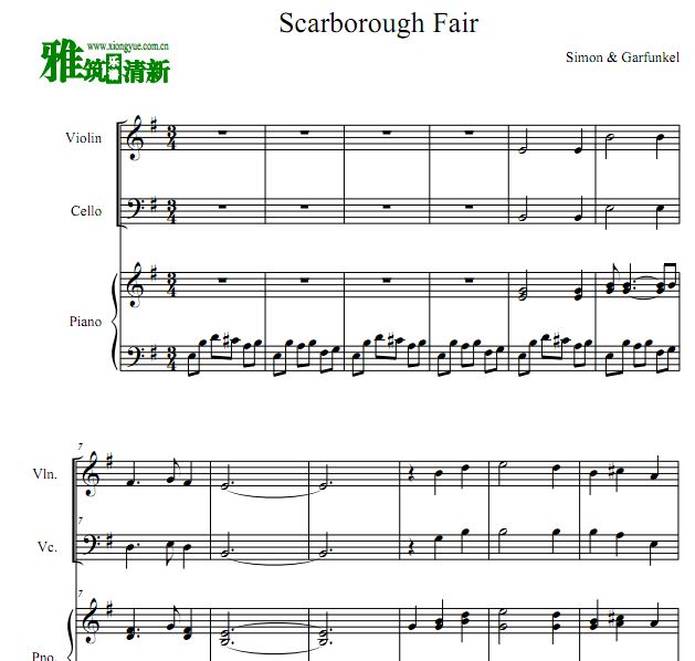 斯卡布罗集市 scarborough Fair钢琴三重奏谱