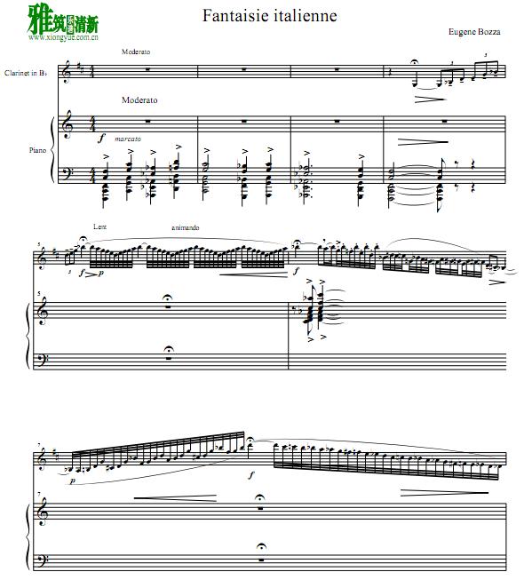 尤金·博扎Eugene Bozza - Fantaisie italienne单簧管钢琴谱