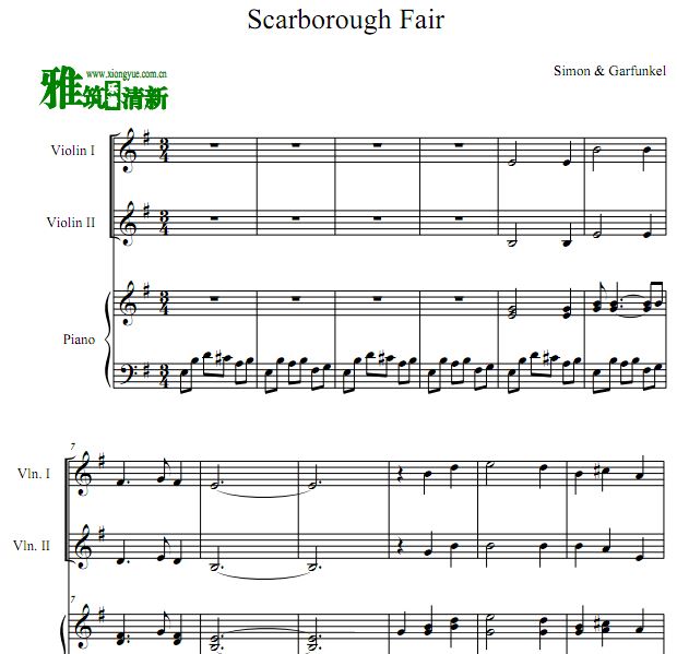 毕业生插曲 scarborough Fair小提琴钢琴三重奏谱