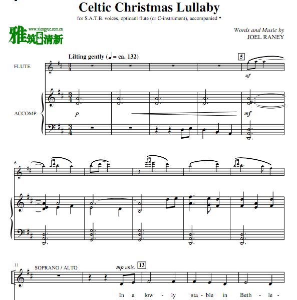 Celtic Christmas Lullaby四声部合唱钢琴伴奏谱