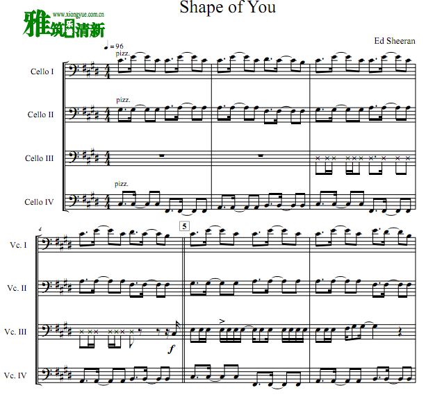 Shape of You四大提琴合奏谱
