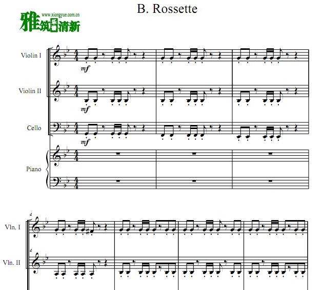 B.Rossette 白色巨塔小提琴大提琴钢琴四重奏谱