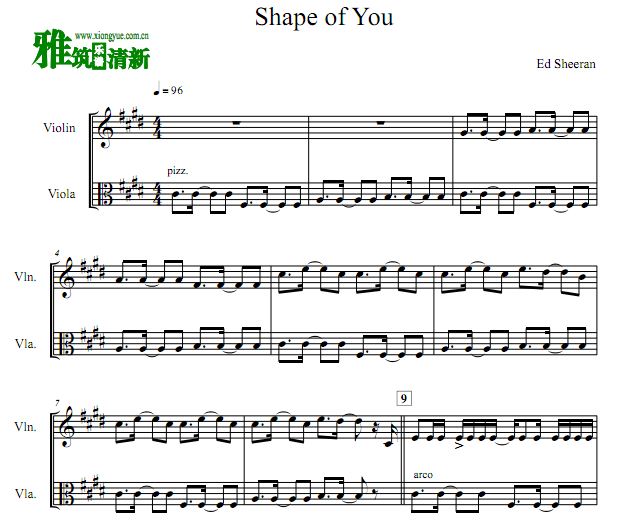 Shape of You中提琴小提琴二重奏谱