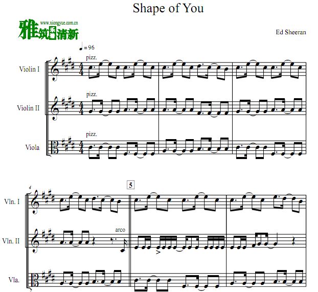 Shape of You双小提琴中提琴合奏谱