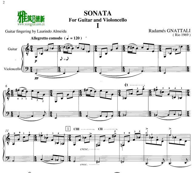 Gnattali sonata大提琴吉他二重奏谱