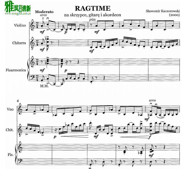 Kaczorowski Slawomir - Ragtime小提琴吉他手风琴重奏谱
