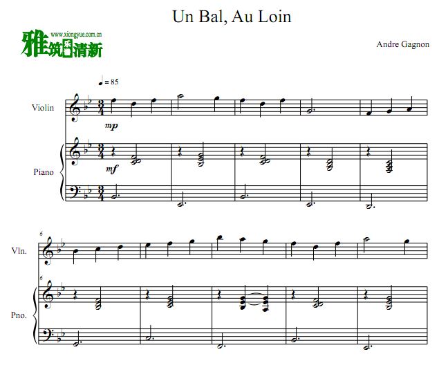安德列·加侬 Un Bal Au Loin小提琴钢琴合奏谱