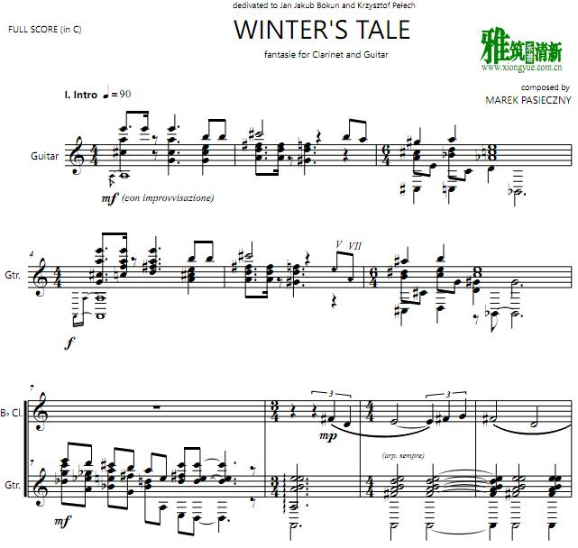 Marek Pasieczny - WINTER'S TALE 单簧管吉他二重奏谱