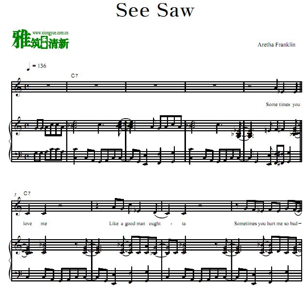Aretha Franklin - See Saw声乐谱 钢琴伴奏谱