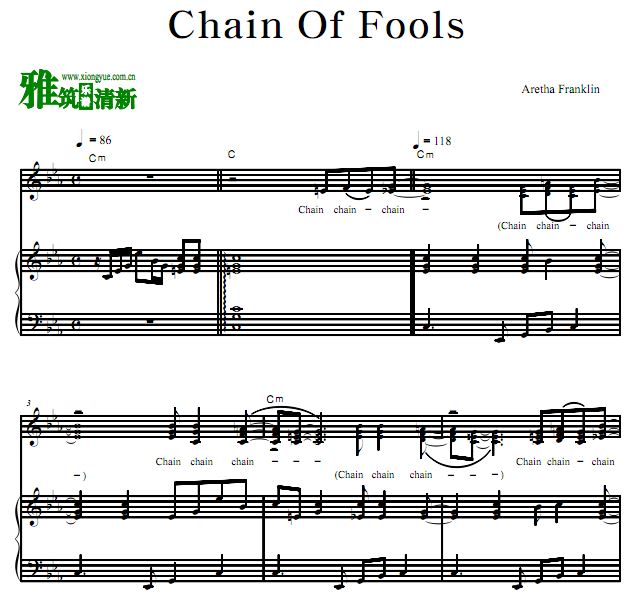 Aretha Franklin - Chain Of Fools声乐正谱 钢琴谱