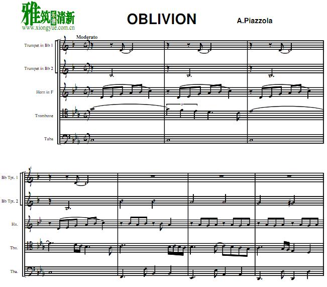皮亚佐拉 遗忘 OBLIVION 铜管五重奏谱
