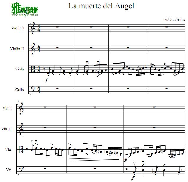 皮亚佐拉La Muerte Del Angel 弦乐四重奏谱