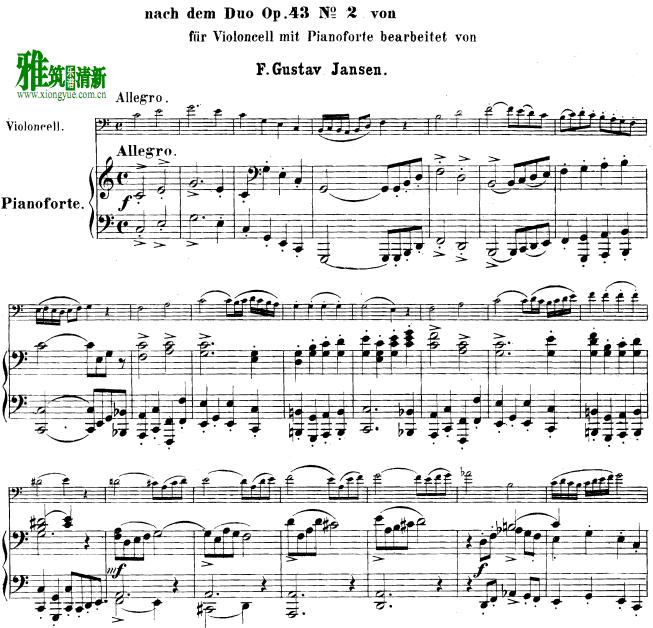 伦堡c大调奏鸣曲大提琴钢琴伴奏谱 Op.43 No.2
