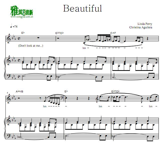 Christina Aguilera - Beautiful钢琴伴奏谱