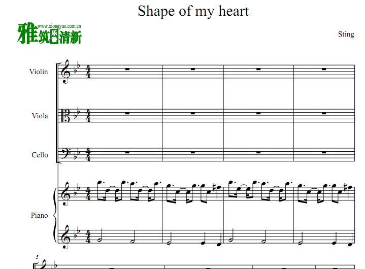 Shape Of My Heart 这个杀手不太冷小提琴中提琴大提琴钢琴合奏谱