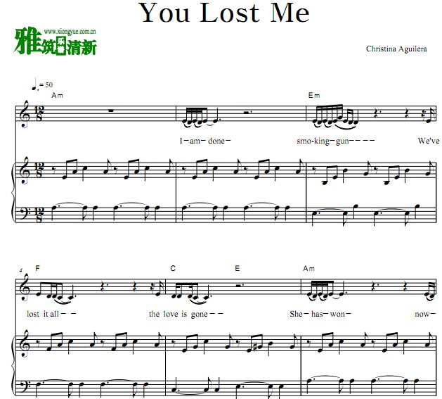 Christina Aguilera - You Lost Me 歌谱 正谱 钢琴谱
