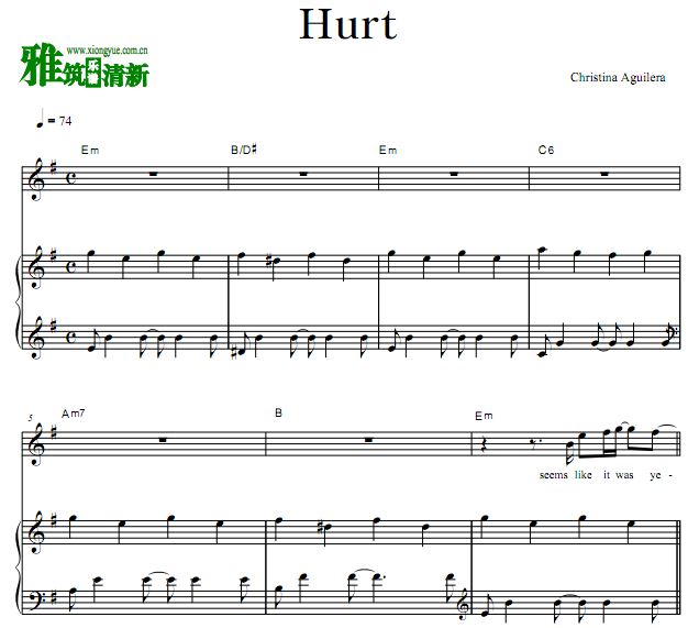 Christina Aguilera - Hurt 歌谱 钢琴谱