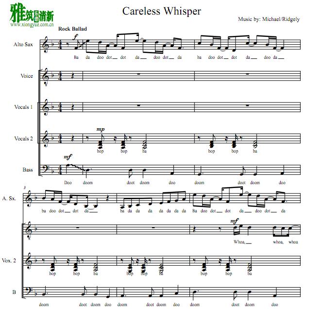 careless whisper阿卡贝拉谱